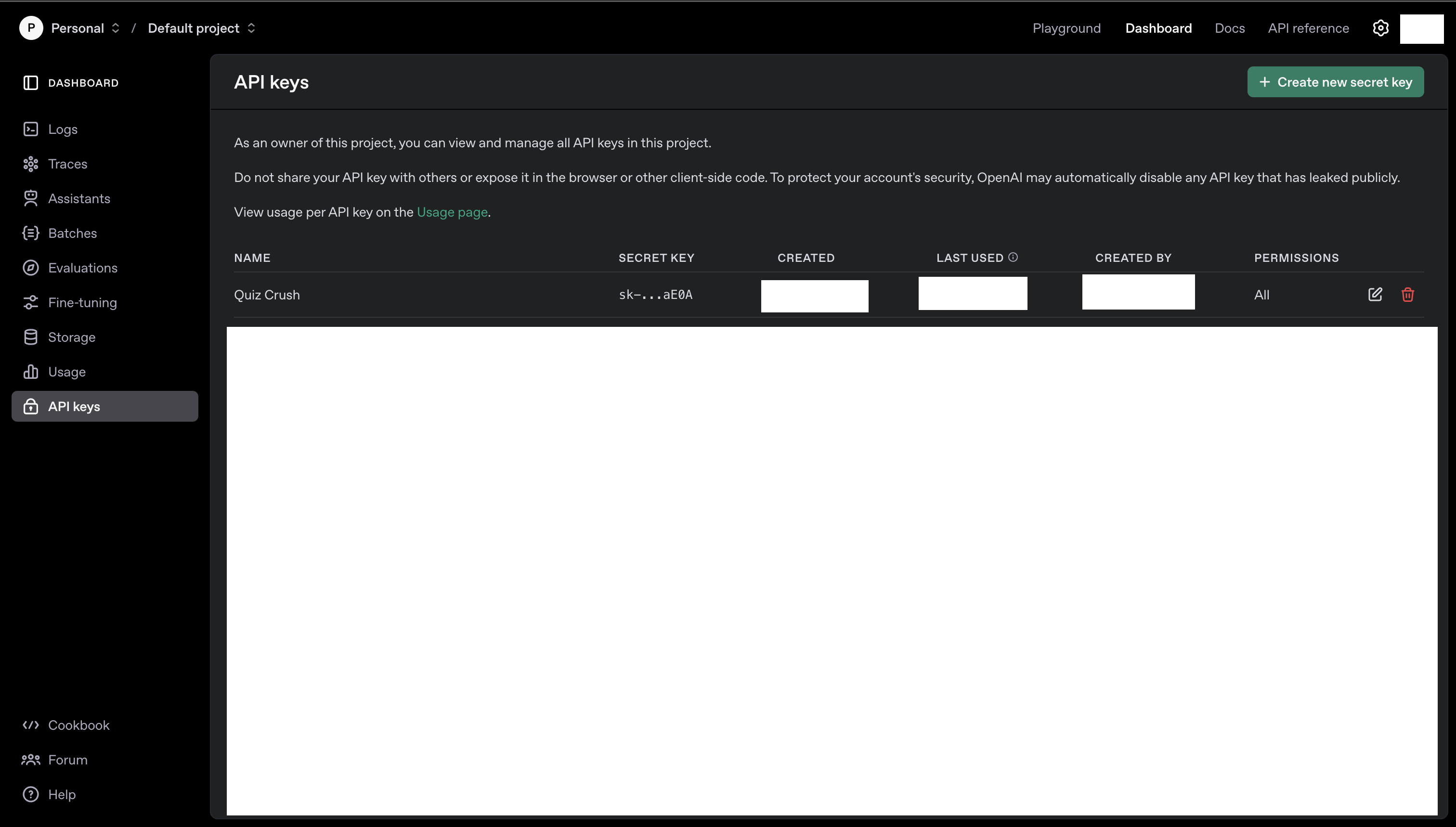 Navigation to API keys section